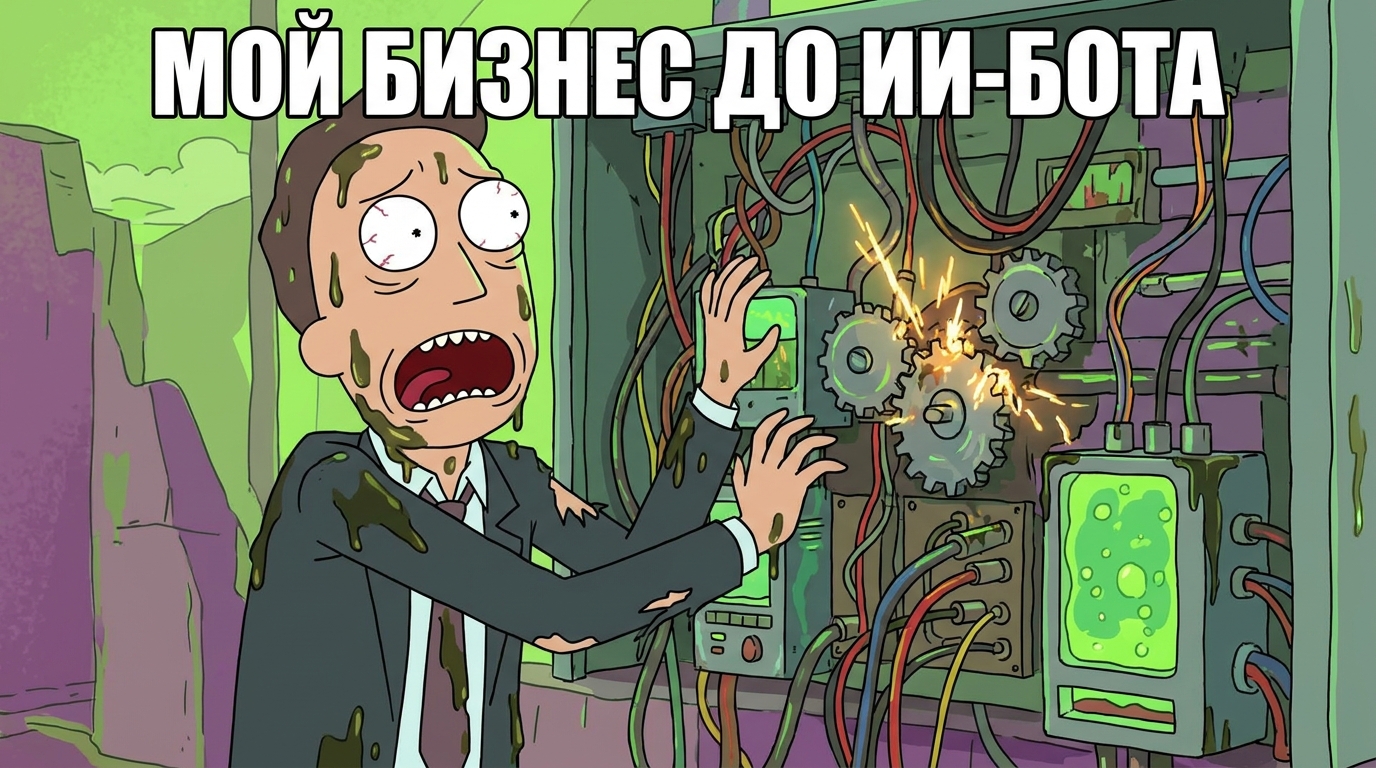 Человек смотрит в экран компьютера с широко раскрытыми глазами, на экране написано 
