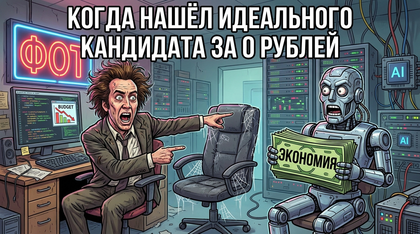 Менеджер сидит за столом с надписью