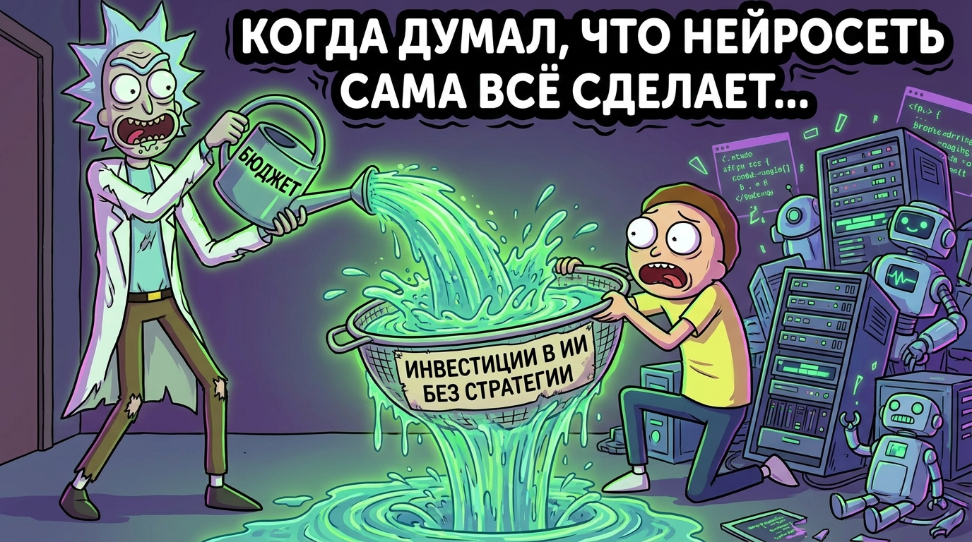 Человек пытается залить воду из лейки в сито с надписью