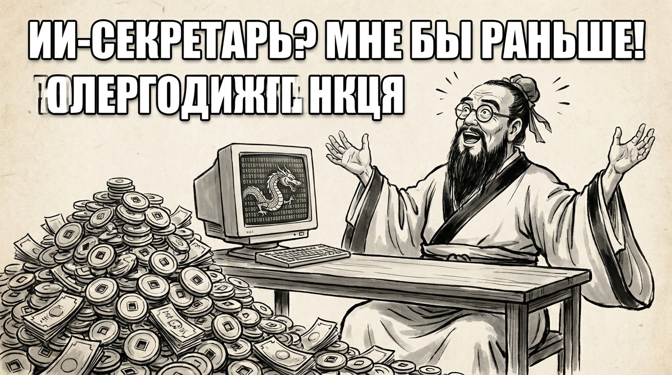 Мужчина в очках сидит за рабочим столом, перед ним куча денег, он смотрит на них с удивлением и восторгом. На картинке текст: 