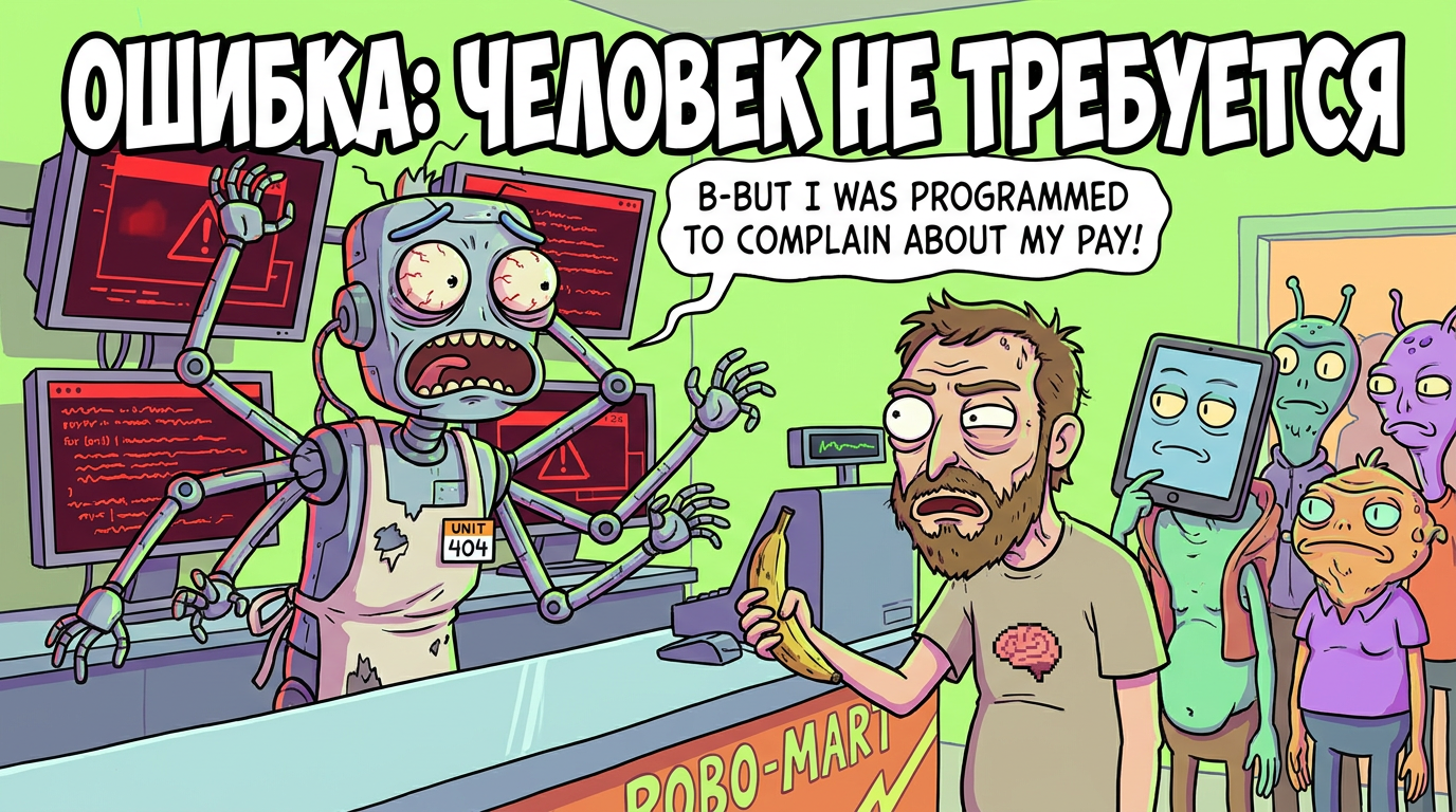 Человек очень доволен, смотрит на монитор, где написано