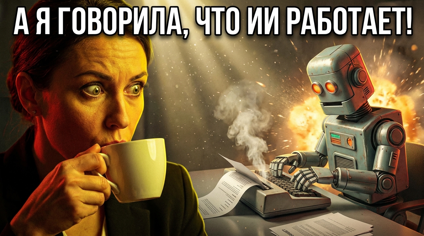 HR-специалист пьет кофе, а робот печатает резюме, текст: 