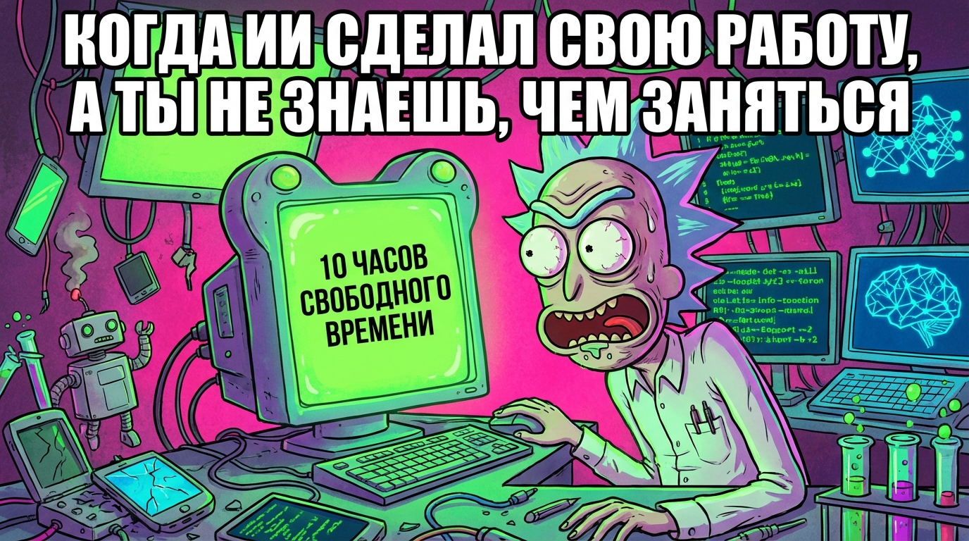 Человек с удивленным лицом смотрит в монитор, где написано