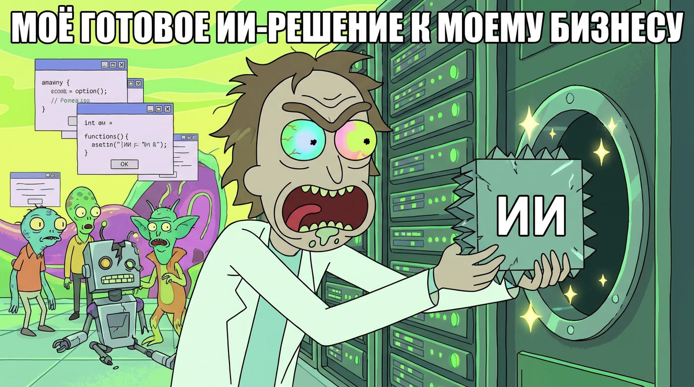 Человек пытается прикрутить квадратную деталь к круглому отверстию. Надпись: