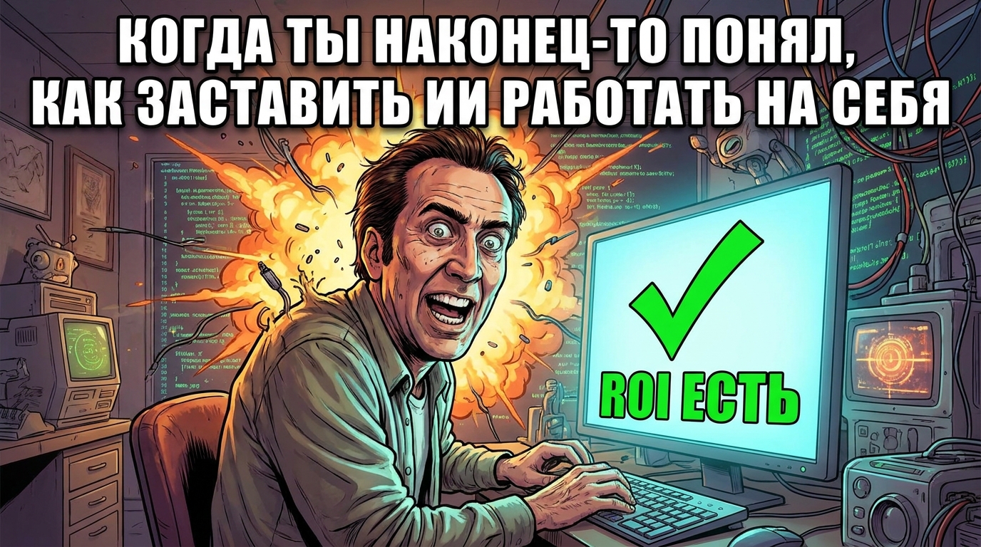 Человек сидит перед компьютером, на экране которого большая галочка