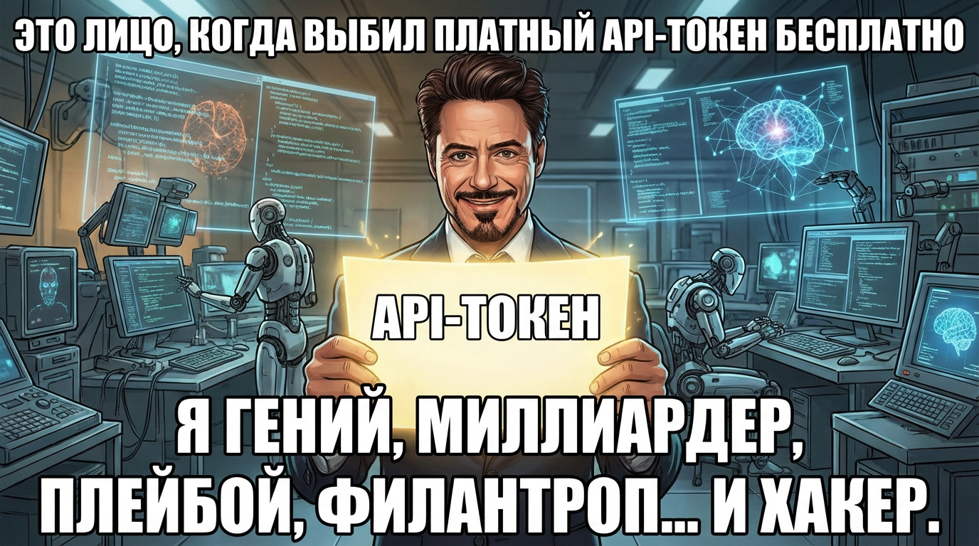 Человек с очень довольным лицом держит в руках листок с надписью 